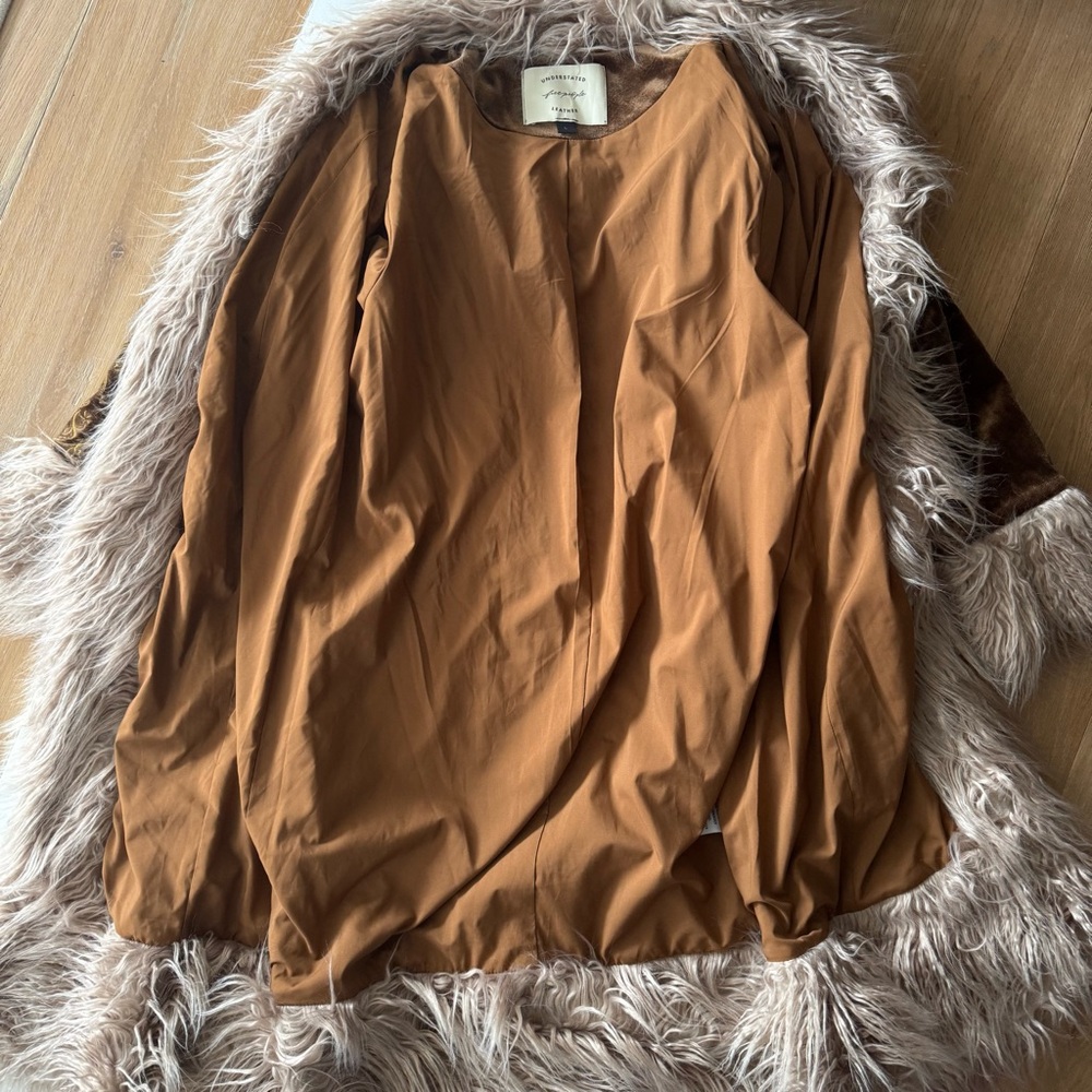 Free People Moon Glow Velvet Coat Jacket Gold Rust Fur Trim Size Large - Picture 7 of 11